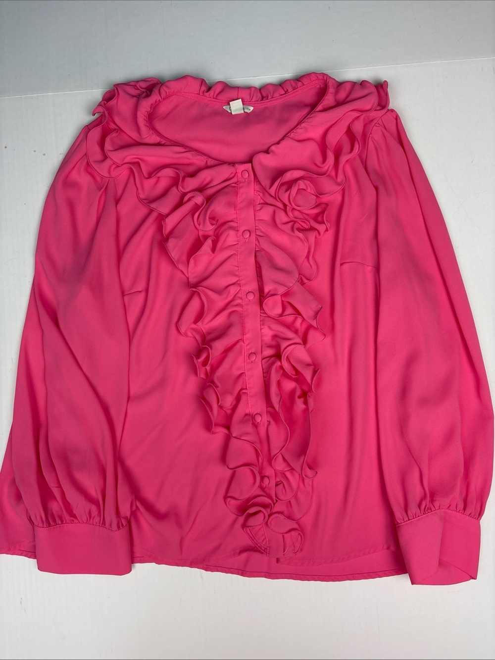 Cato Women 18W 20W Shirt Bright Pink Ruffle Button Up Polyester Long Sleeve